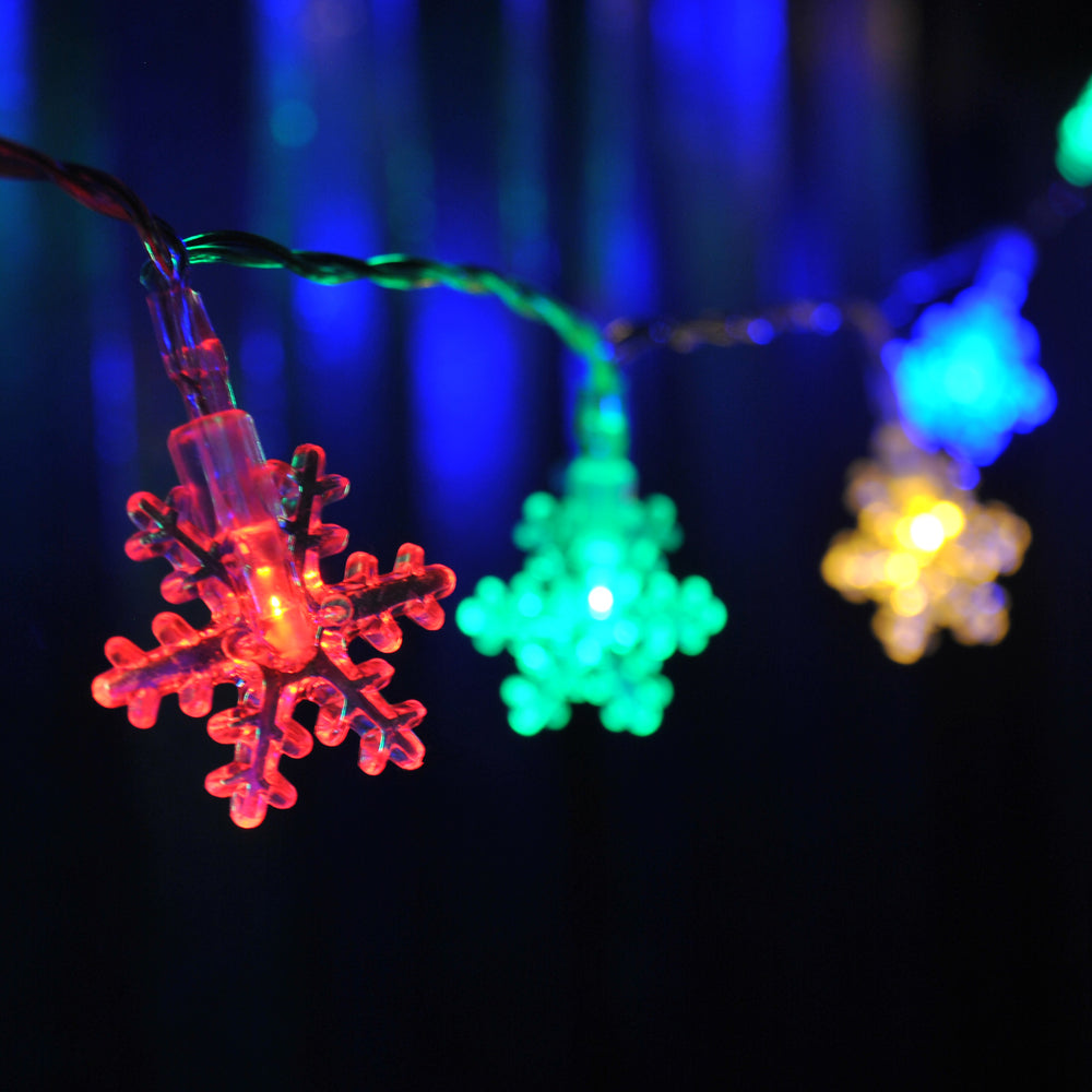 Multi Colour Snowflake USB Powered LED String Fairy Lights 5M 50LED - ON/Off/Flash Functions