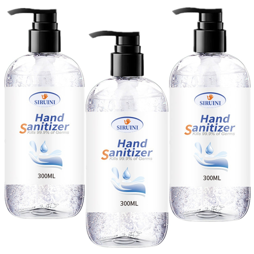 3x Bottles of Hand Sanitiser Gel 300ml Pump Head Family Bottle 75% Alcohol Antibacterial Disinfectant