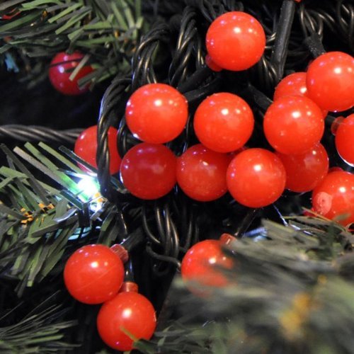 100LED 15m Battery Powered Weatherproof Red Holly Berry Ball Fairy Lights