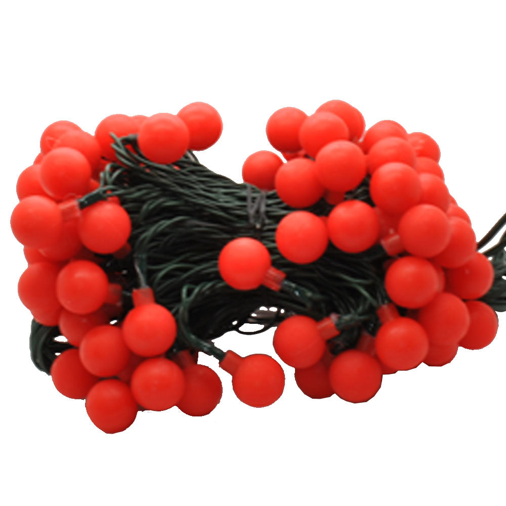 50 LED 7.5m Battery Powered Weatherproof Red Holly Berry Ball Fairy Lights