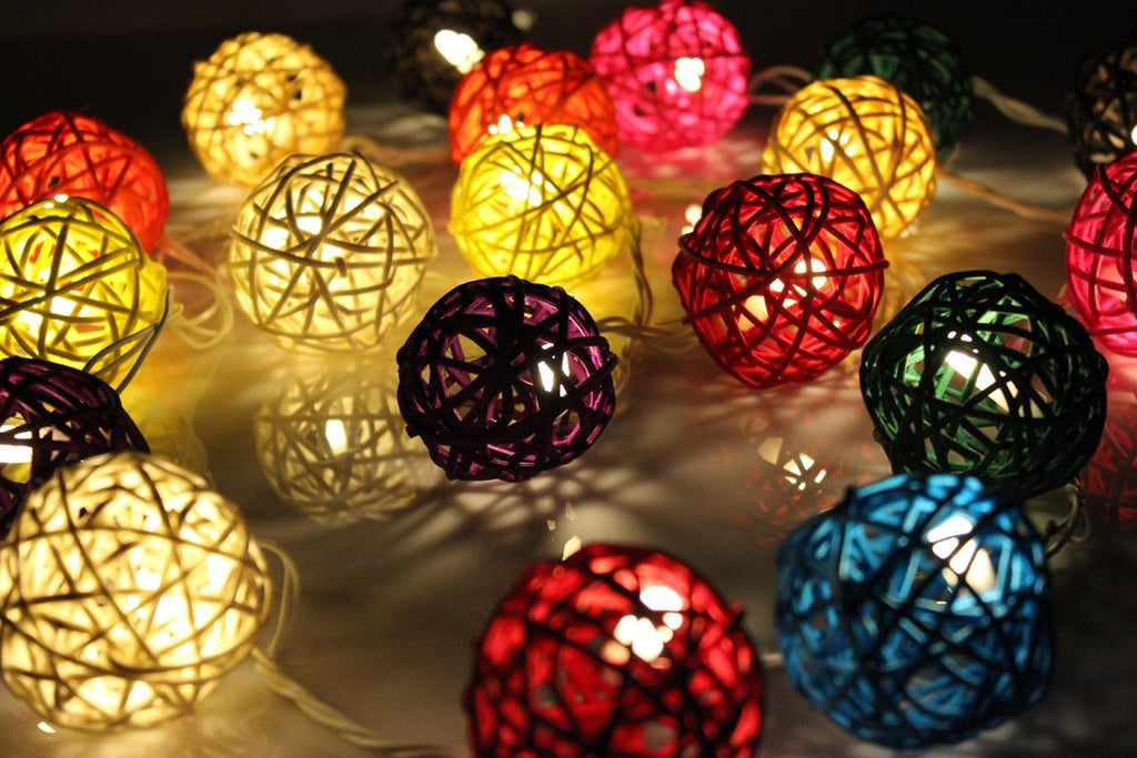 Battery Operated Handcraft Multi Colour Rattan Ball Warm White LED Fairy Lights