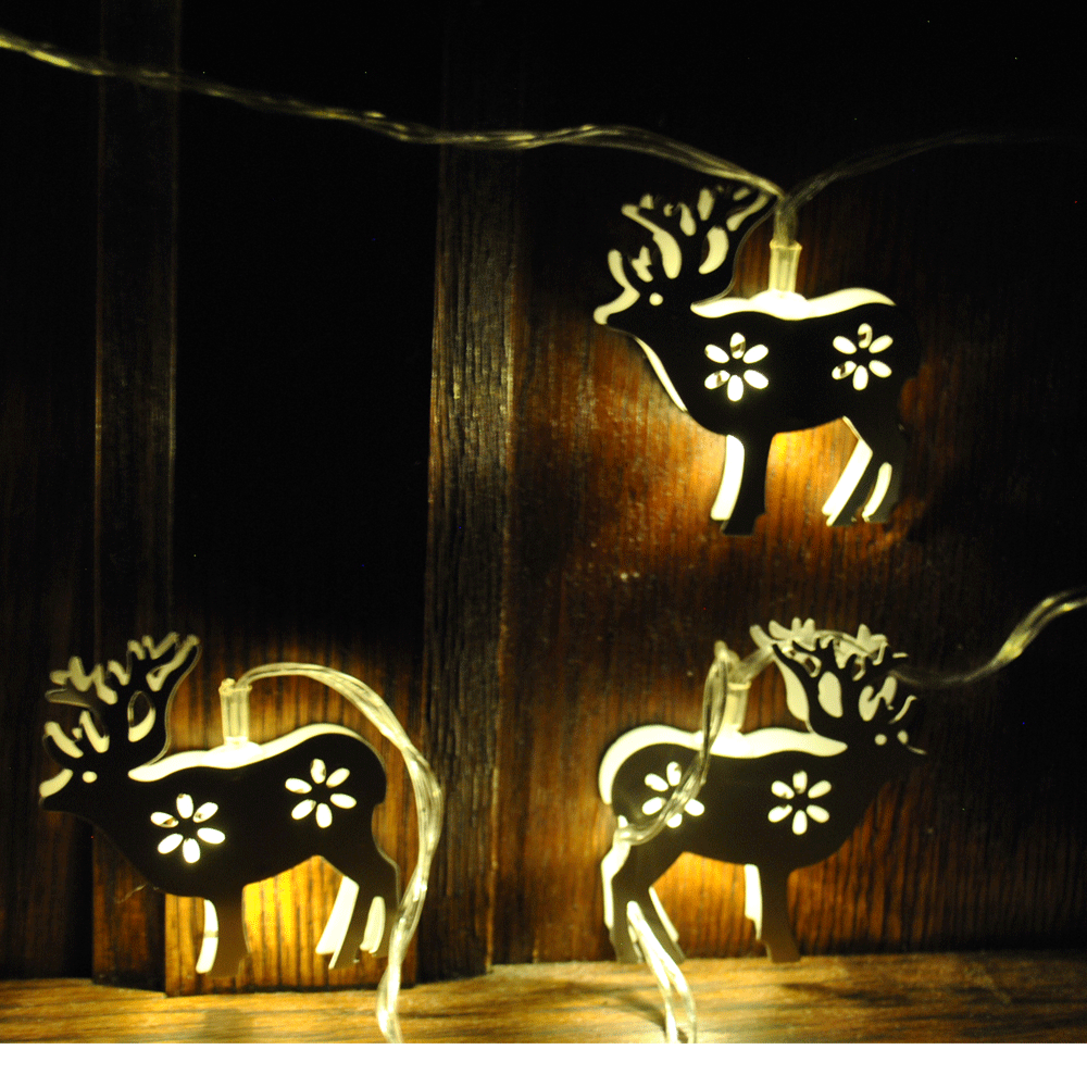 Battery Powered White Metal Deer LED Fairy Lights 10LEDs 3M Warm White with Timer