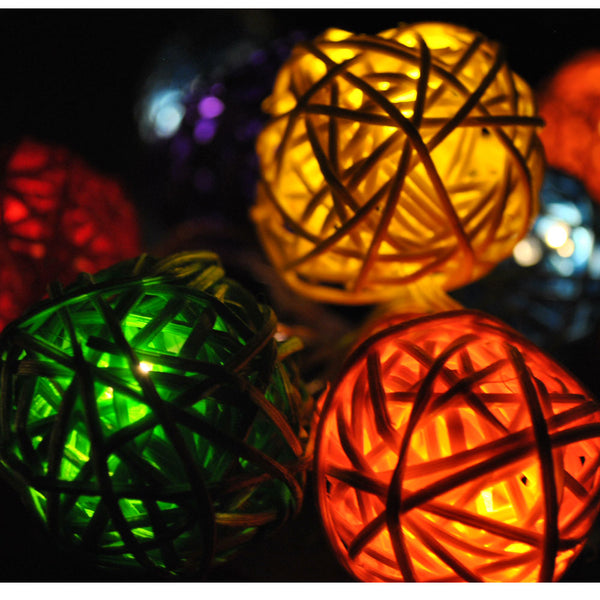 Battery Operated Handcraft Multi Colour Rattan Ball Warm White LED Fairy Lights