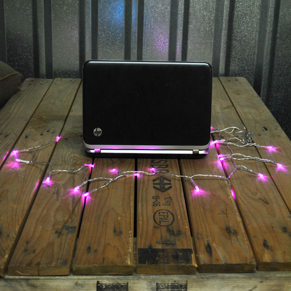 USB Powered 20LED 2metres Pink LED String Fairy Lights