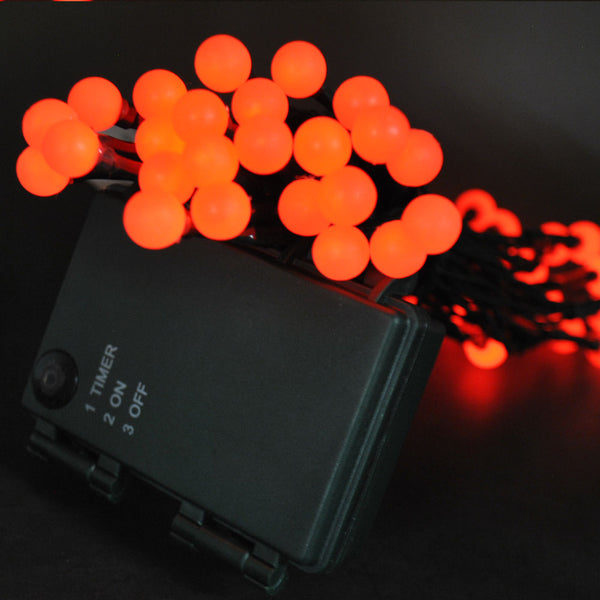 50 LED 7.5m Battery Powered Weatherproof Red Holly Berry Ball Fairy Lights
