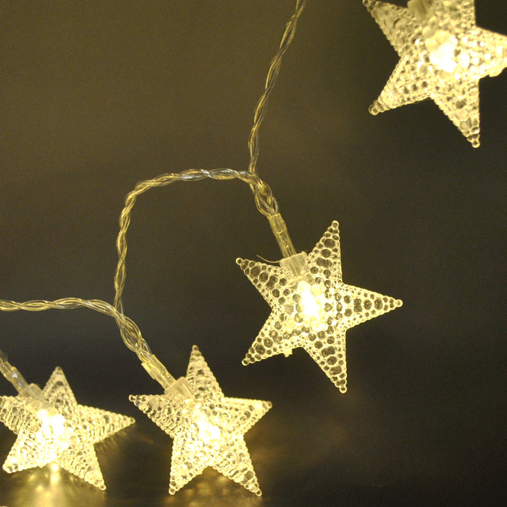 Battery Powered Warm White Stars Shaped LED Fairy Lights